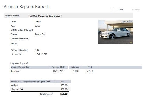 Vehicle Repairs Report